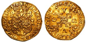 MANTOVA. Guglielmo Gonzaga (1550-1587) – Scudo d'oro del sole con Croce. Stemma ornato e coronato, sormontato da piccolo sole raggiante. R/ Croce orna...