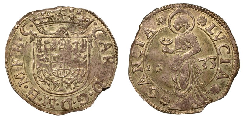 MANTOVA. Carlo I Gonzaga/Nevers (1627-1637) - Lira 1633. Stemma coronato R/ Sant...