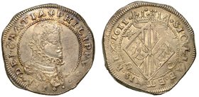 MESSINA. Filippo III di Spagna (1598-1621). 10 tarì 1611. Busto a testa nuda e corazzato a d. R/ Stemma romboidale coronato, ai lati D-C. MIR. 343/2....