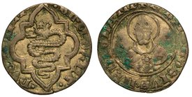 MILANO. Galeazzo Maria Sforza e Bianca Maria Visconti (1466-1468) – Soldo. Biscia in cornice. R/ Busto di prospetto di
S. Ambrogio. Crippa 2.
g. 1,4...
