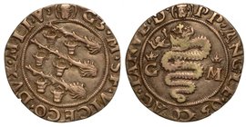 MILANO. Galeazzo Maria Sforza (1466-1476) – Grosso da 5 soldi. L'impresa dei tizzoni ardenti con le secchie. R/ Biscia coronata, tra le iniziali G-M s...