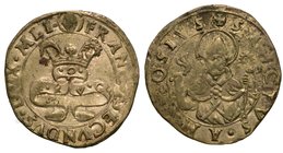 MILANO.
Francesco II Sforza (1522-1535) - Grosso da 3 soldi . Nastro sormontato da corona ducale da cui escono rami di palma ed ulivo. R/ S. Ambrogio...