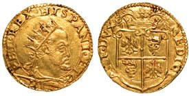 MILANO.
Filippo II di Spagna (1556-1598) - Doppia 1582. Busto radiato e paludato a d. R/ Stemma inquartato con l'aquila e la biscia, sormontato da co...