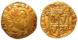 MILANO.
Filippo II di Spagna (1556-1598) -
 Doppia
1593. Busto radiato a d. R/ Stemma inquartato con l'aquila e la biscia sormontato da corona da c...