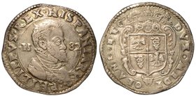 MILANO.
 Filippo II di Spagna (1556-1598) - Scudo d'argento 1582. Busto corazzato, a testa nuda a d., con goletta increspata e sul petto collare del ...
