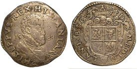 MILANO.
 Filippo II di Spagna (1554-1598) - Scudo d'argento 1588. Busto corazzato, a testa nuda a d., con goletta increspata e sul petto collare del ...