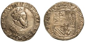 MILANO.
 Filippo II di Spagna (1554-1598) - Mezzo scudo d'argento s.d.. Busto coronato a d., corazzato, con goletta increspata e con manto fermato su...