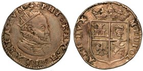 MILANO.
 Filippo II (1554-1598)
Quarto di scudo. Busto corazzato e radiato a d. R/ Stemma coronato ed inquartato con le armi di Milano, Castiglia e ...