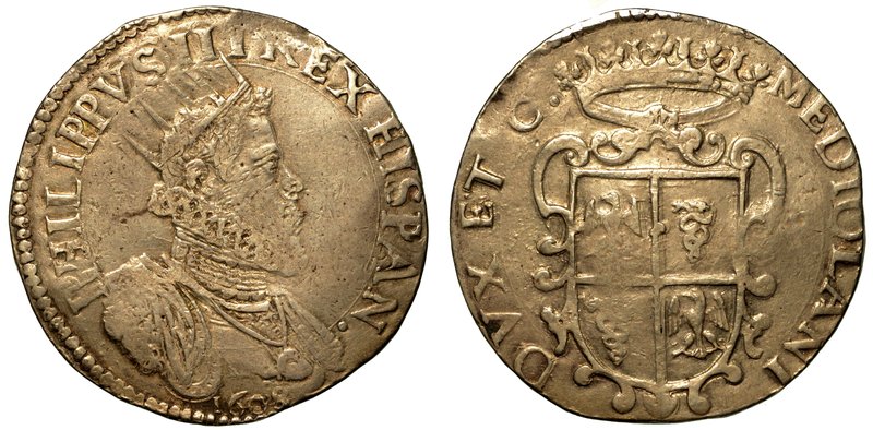 MILANO.
 Filippo III (1598-1621).
Ducatone 1608. Busto a d.; sotto il busto, a...