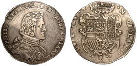 MILANO.
 Filippo IV di Spagna (1621-1665) - Filippo 1657. Busto a testa nuda a d., corazzato e con goletta ripiegata. Sul petto, il collare del Toson...