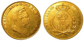 MILANO.
Maria Teresa d'Asburgo (1740-1780). Nuova monetazione (1778-1780).
Da 2 doppie 1778.
 Busto a d. velato e diademato.
R/
Scudo ovale inqua...