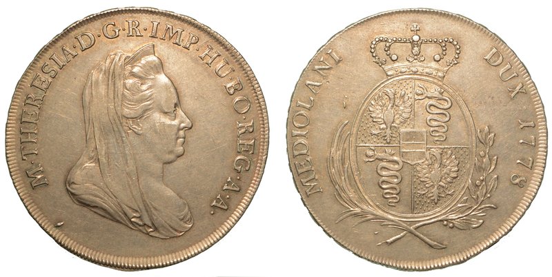 MILANO.
Maria Teresa d'Asburgo (1740-1780) - Scudo 1778. Busto velato e diadema...