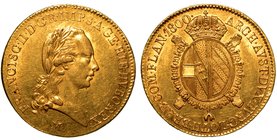 MILANO.
Restaurazione Asburgica degli Austro-Russi (1799-1800). Francesco II d’Asburgo-Lorena: monetazione di tipo imperiale – Sovrano 1800. Busto la...