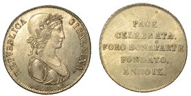 MILANO. Repubblica Cisalpina (secondo periodo: 1800-1802). 30 soldi A/IX (1801).
Busto della Repubblica Cisalpina a d. galeato e con corona di spighe...
