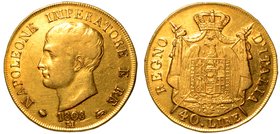 MILANO. Napoleone I (1805-1814) - 40 lire 1808.
Testa nuda a s. R/ Aquila imperiale francese caricata dello stemma del Regno d’Italia; dietro, manto ...
