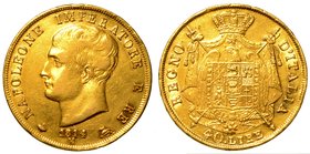 MILANO. Napoleone I (1805-1814) -
40 lire 1814.
Testa nuda a s. R/ Aquila imperiale francese caricata dello stemma del Regno d’Italia; dietro, manto...