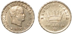 MILANO. Napoleone I (1805-1814) - Da 10 soldi 1810.
Testa nuda a d.
R/ Corona ferrea radiata.
 Crippa 35/C. Pag. 54
 g. 2,48
Bordo irregolare
ar...