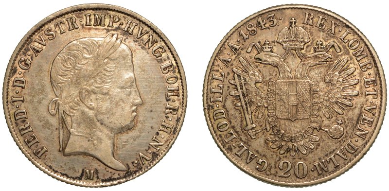 MILANO. Ferdinando I d'Asburgo Lorena (1835-1848) - Da 20 kreuzer 1843. Testa la...