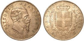 MILANO. Vittorio Emanuele II di Savoia. II periodo: Re d’Italia (1861-1878).
5 lire 1870.
 Testa nuda a d. R/ Stemma coronato, circondato dal Collar...