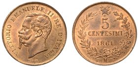 MILANO. Vittorio Emanuele II di Savoia. II periodo: Re d’Italia (1861-1878).
5 centesimi 1861.
Testa nuda a s.
R/ Nel campo, valore e data in tre r...