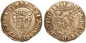 NAPOLI. Carlo II d'Angiò (1285-1309) - Saluto d'argento. Stemma angioino. R/ L'Annunciazione. CNI. Tipo 8/2.
 MIR. 20.
 g. 3,30
 Raro
 arg
 BB