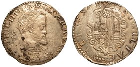 NAPOLI.
 Filippo II (1554-1598) - Mezzo ducato 1575. Busto radiato a d. Dietro, sigle GR e VP. R/ Stemma coronato. Cag. tipo C/65.
 MIR: 174/6.
 g....