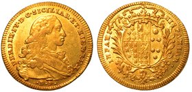 NAPOLI.
Ferdinando IV di Borbone (I periodo: 1759-1799). Da 6 ducati 1771. Busto a d.; sotto, la sigla B P.
R/ Stemma ovale coronato; ai lati, C/R -...
