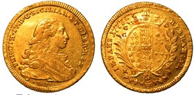 NAPOLI.
 Ferdinando IV di Borbone (I periodo: 1759-1799). Da 6 ducati 1777. Busto a d.; sotto, la sigla B P.
R/ Stemma ovale coronato; ai lati, C/C ...