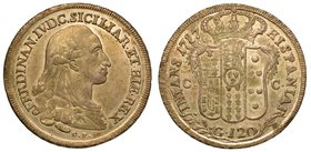 NAPOLI.
Ferdinando IV di Borbone (1759-1799) - Piastra da 120 grana 1787. Busto a d. R/ Stemma coronato, ai lati C – C.
 CNI. 142. PR. 51 MIR. 370/3...
