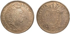 NAPOLI.
Ferdinando IV di Borbone (1816-1825) - Piastra da 120 grana 1818 (reimpressa). Testa coronata a d. R/ Stemma coronato. Pag. 84/d.
 Gig. 8.
...