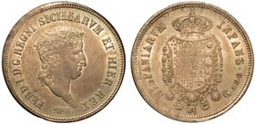 NAPOLI.
Ferdinando IV di Borbone (1816-1825) - Piastra da 120 grana 1818. Testa coronata a d. R/ Stemma coronato. Pag. 85/b.
 Gig. 9.
 g. 27,54
ar...