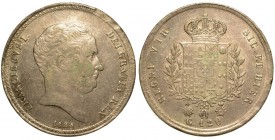 NAPOLI.
Francesco I di Borbone (1825-1830) - Piastra da 120 grana 1825. Testa nuda a d. R/ Stemma coronato. Pag. 109.
Gig. 6.
g. 27,55
arg
q.BB