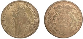 RAGUSA.
REPUBBLICA (1526-1805) - Tallero Rettorale 1765. Busto a s. R/ Stemma coronato. Dav. 1639.
g. 28,35 Graffi di conio al rovescio.
 arg
 MB/...