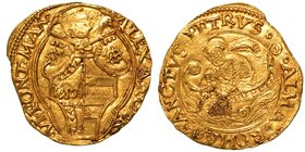 ALESSANDRO VI (1492-1503) - Ducato di camera. Stemma sormontato da chiavi decussate e tiara. R/ S. Pietro sulla navicella.
Munt.12
Raro
 g. 3,40
 ...