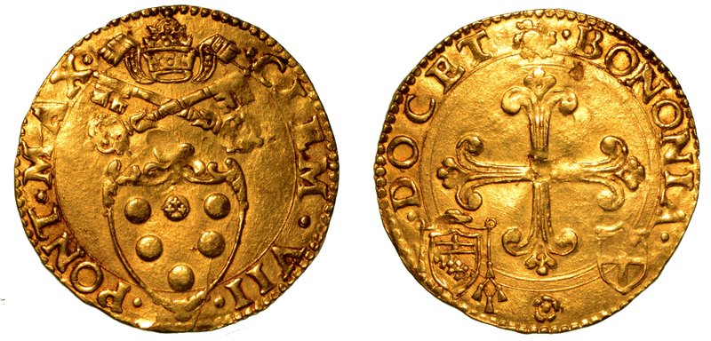 CLEMENTE VII (1523-1534). BOLOGNA. Scudo d'oro del Sole. Stemma sormontato da ch...