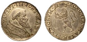 PAOLO III (1534-1549). BOLOGNA. Bianco. Busto a testa nuda a d. R/ Leone vessilifero rampante a s. Munt. 100.
g. 5,55
 arg
SPL/FDC
 
Esemplare ec...