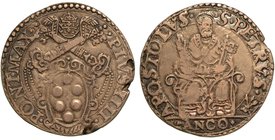 PIO IV (1559-1565). ANCONA. Testone. Stemma sormontato da chiavi decussate e tiara. R/ S. Pietro in trono. CNI. 9. Munt. 49.
g. 9,38
Tre mancanze al...