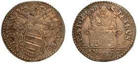 PIO V (1566-1572). ANCONA. Testone. Stemma sormontato da chiavi decussate e tiara. R/ S. Pietro in trono. CNI. 8. Munt. 35.
 g. 9,51
Graffio al rove...