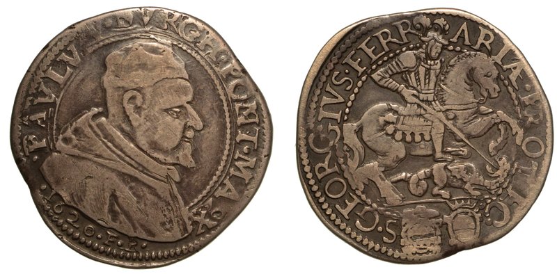 PAOLO V (1605-1621). FERRARA. Testone 1620.
Busto con camauro a d. R/ S. Giorgi...