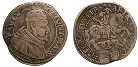 PAOLO V (1605-1621). FERRARA. Testone 1620.
Busto con camauro a d. R/ S. Giorgio a cavallo trafigge il drago. Munt. 214.
 g. 9,14
arg
MB/BB