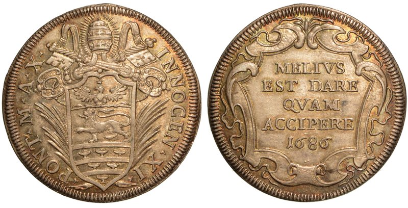 INNOCENZO XI (1676-1689) - Giulio 1684 A. VIII. Stemma sormontato da chiavi decu...