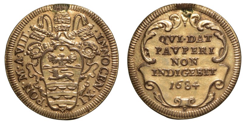 INNOCENZO XI (1676-1689) - Testone s.d. Stemma sormontato da chiavi decussate e ...