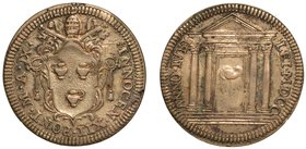 INNOCENZO XII (1691-1700) -
 Giulio 1700 A.IX. Stemma sormontato da chiavi decussate e tiara. R/ La Porta Santa. Munt. 52.
g. 2,95
 Raro
Tondello ...