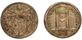 BENEDETTO XIII (1724-1730) - Giulio 1725
A.I. Stemma sormontato da chiavi decussate e tiara. R/ La Porta Santa. Munt. 6.
 g. 3,07
arg
 Raro
 BB