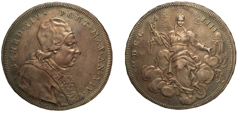 BENEDETTO XIV (1740-1758) – Scudo romano 1753 A. XIV. Busto a d. con camauro. R/...