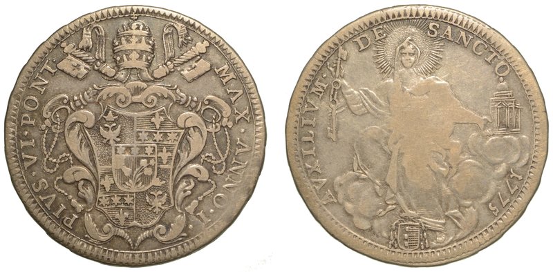 PIO VI (1775-1799) - Mezzo scudo 1775 A.I.
Stemma sormontato da chiavi decussat...