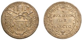 PIO VI (1775-1799) - Grosso
A.X.
Stemma sormontato da chiavi decussate e tiara. R/ AVXILIVM DE SANCTO. Munt. 55.
 g. 1,32
 arg
q.SPL