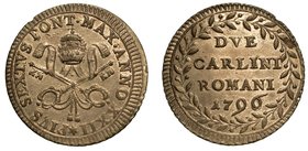 PIO VI (1775-1799) - Due carlini 1796 A.XXII. Chiavi decussate sormontate da tiara. R/ Valore in ghirlanda di alloro. Munt. 82.
 g. 4,14
 Impercetti...