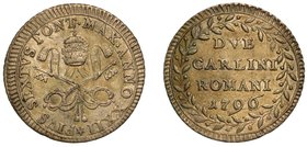 PIO VI (1775-1799) -
Due carlini 1796 A.XXII.
Chiavi decussate sormontate da tiara. R/ Valore in ghirlanda di alloro. Munt. 82.
 g. 4,16
 mist
BB...