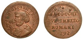 PIO VI (1775-1799) -
Da 2 baiocchi e mezzo
o sampietrino 1797.
Busto di S. Pietro a s. R/ BAIOCCHI DVE E MEZZO ROMANI su tre righe. Munt. 99/A.
 g...